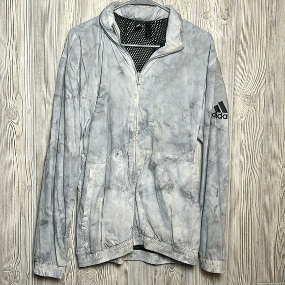 women's M adidas hooded jacket medium full zip windbreaker acid wash - Picture 1 of 6